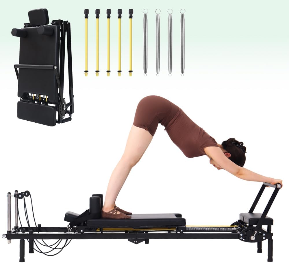 Home Gym Foldable - Foldable Pilates Reformer Machine, 2-in-1 Resistance