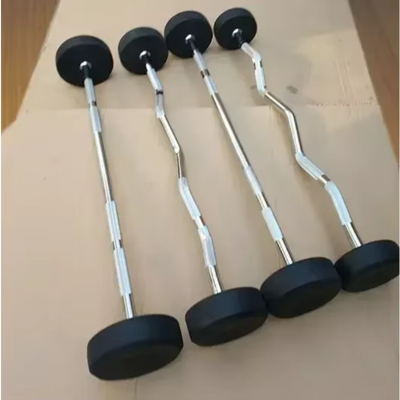 Round Rubber Coated Curl Fixed - Barbell Curl Bar review and price