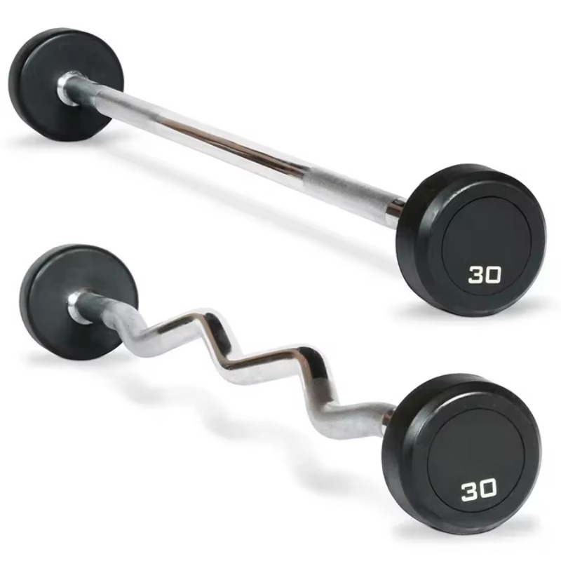 Round Rubber Coated Curl Fixed - Barbell Curl Bar review and price