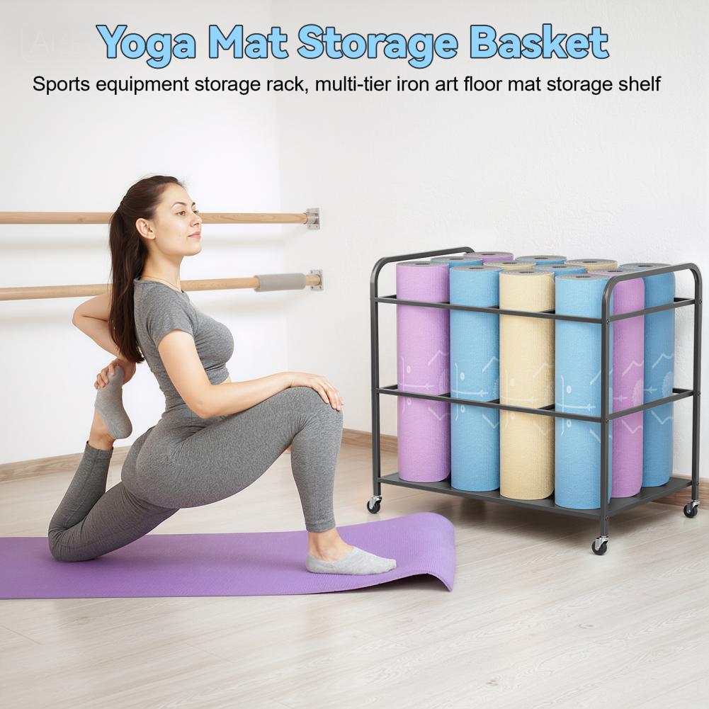 Yoga Mat Storage Rack with Whe - Home Gym Yoga Storage review and price